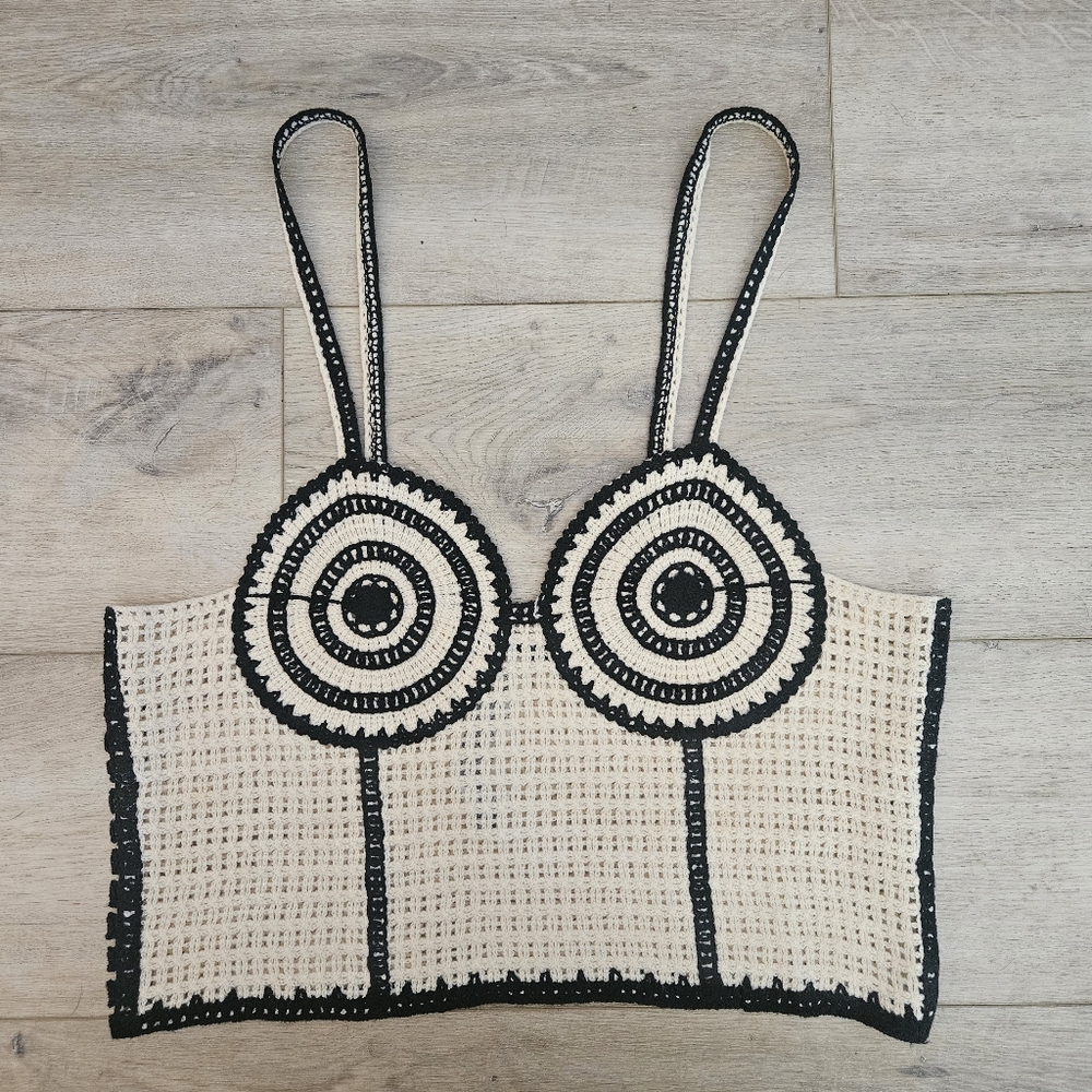 ZARA Crochet Spaghetti Strap Crop Tank Top Size L - Picture 2 of 4